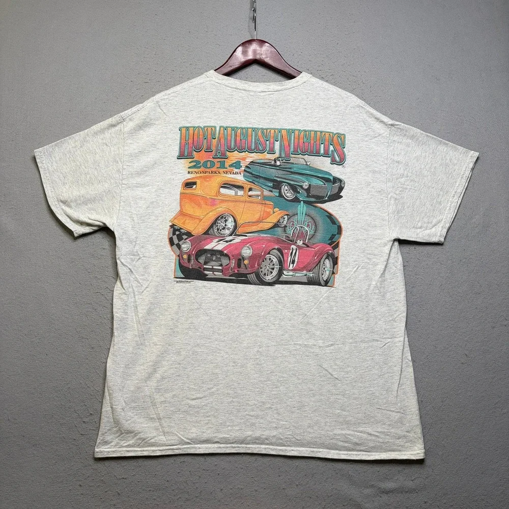 Hot August Nights T-Shirt Men Large Grey 2014 Reno Classic Car Graphic Tee